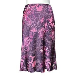 Vintage 90s Y2K Purple Floral 100% Silk Midi Skirt. XS. Cottagecore Bohemian